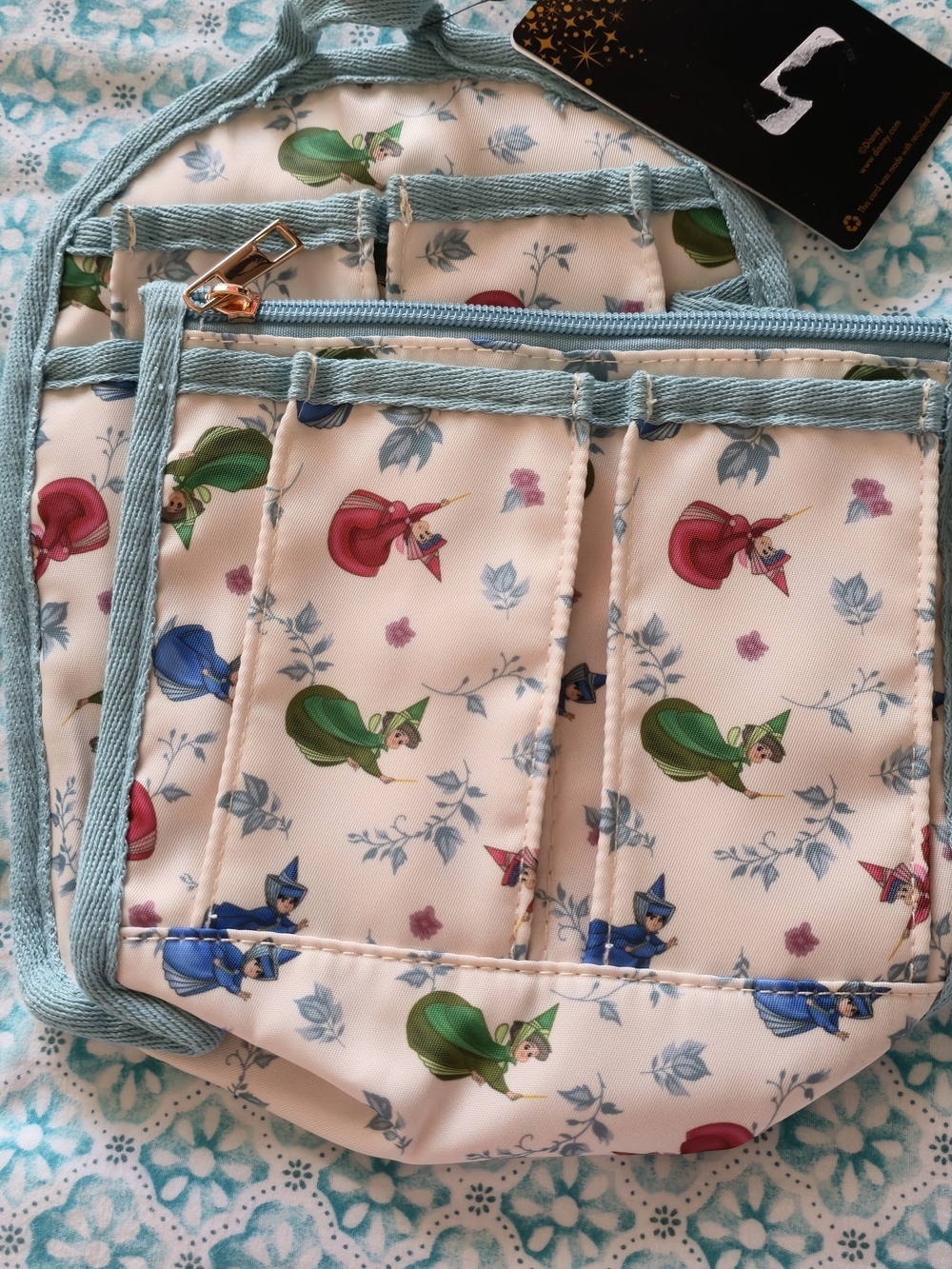 Loungefly Floral Fairy Print Organizer Pouch - Pastel Blue Trim - Picture 3 of 3